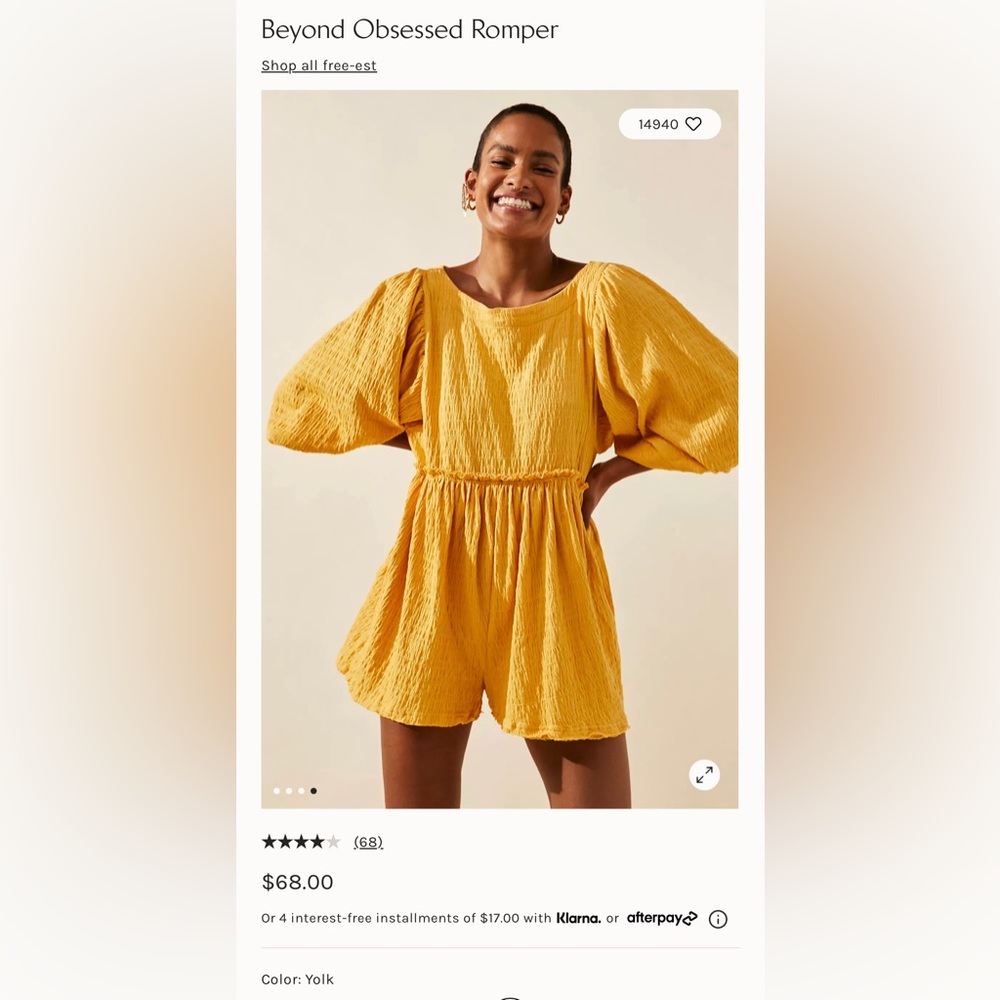 Free People Yellow Romper